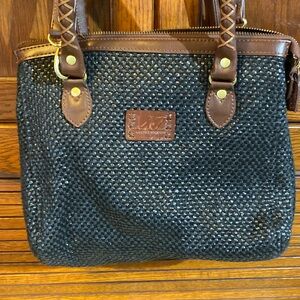 Liz Claiborne Woven Leather Trim Shoulder Bag Purse
